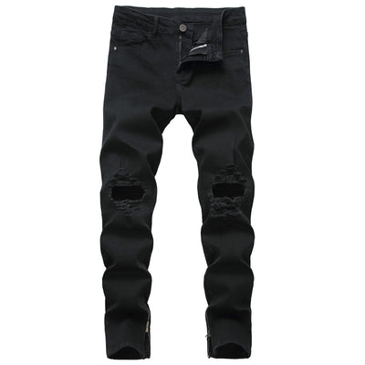 Zipper Ripped Jeans Trousers Zipper Men's Denim Stretch Trousers - My Store