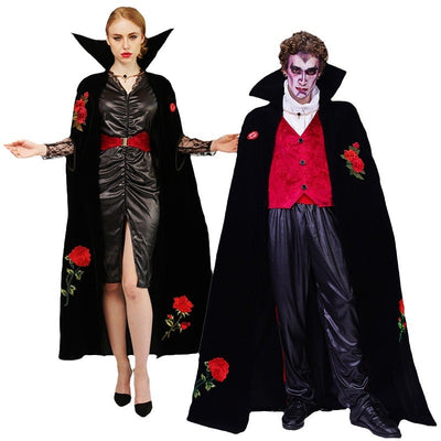 Couple's Halloween Rose Embroidery Vampire Stage Performance Party Costume - My Store