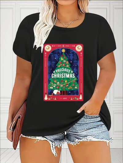 Family Christmas Pattern T-shirts, Fashionable Round Neck, Ladies' Large Size Casual Round Neck Short Sleeves - My Store