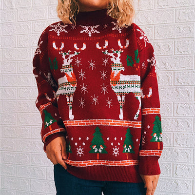 Women's Fashion Christmas Theme Elk Snowflake Christmas Tree Knitted Sweater - My Store
