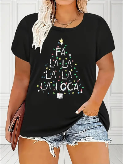 Festive Women's Christmas T-Shirt -  Print, Casual Fit, Short Sleeve, Round Neck - Perfect For Holiday Celebrations & Daily Wear, Plus Size Christmas Shirts - My Store